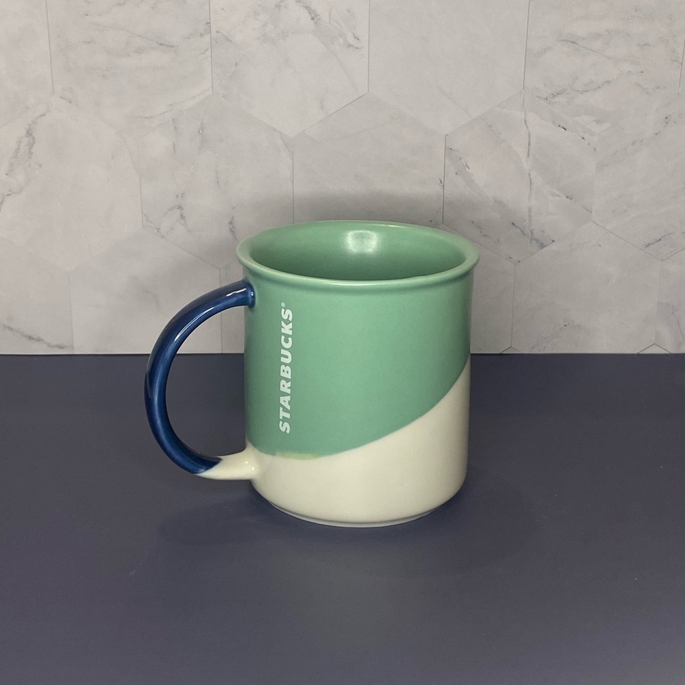 2017 Starbucks Angle Dipped Sage Green Navy Blue Coffee Mug Tea Cup, 12 oz